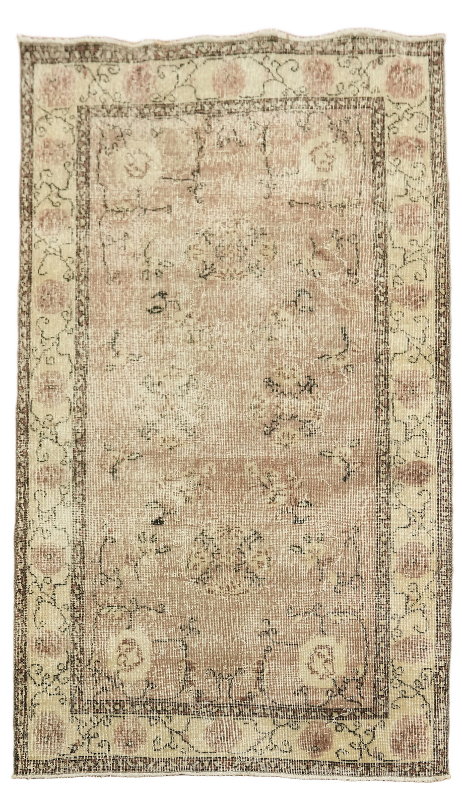 Rustish Distressed Wool 4×7 Anatolian Oriental Rug in Light Brown & Ivory Hues