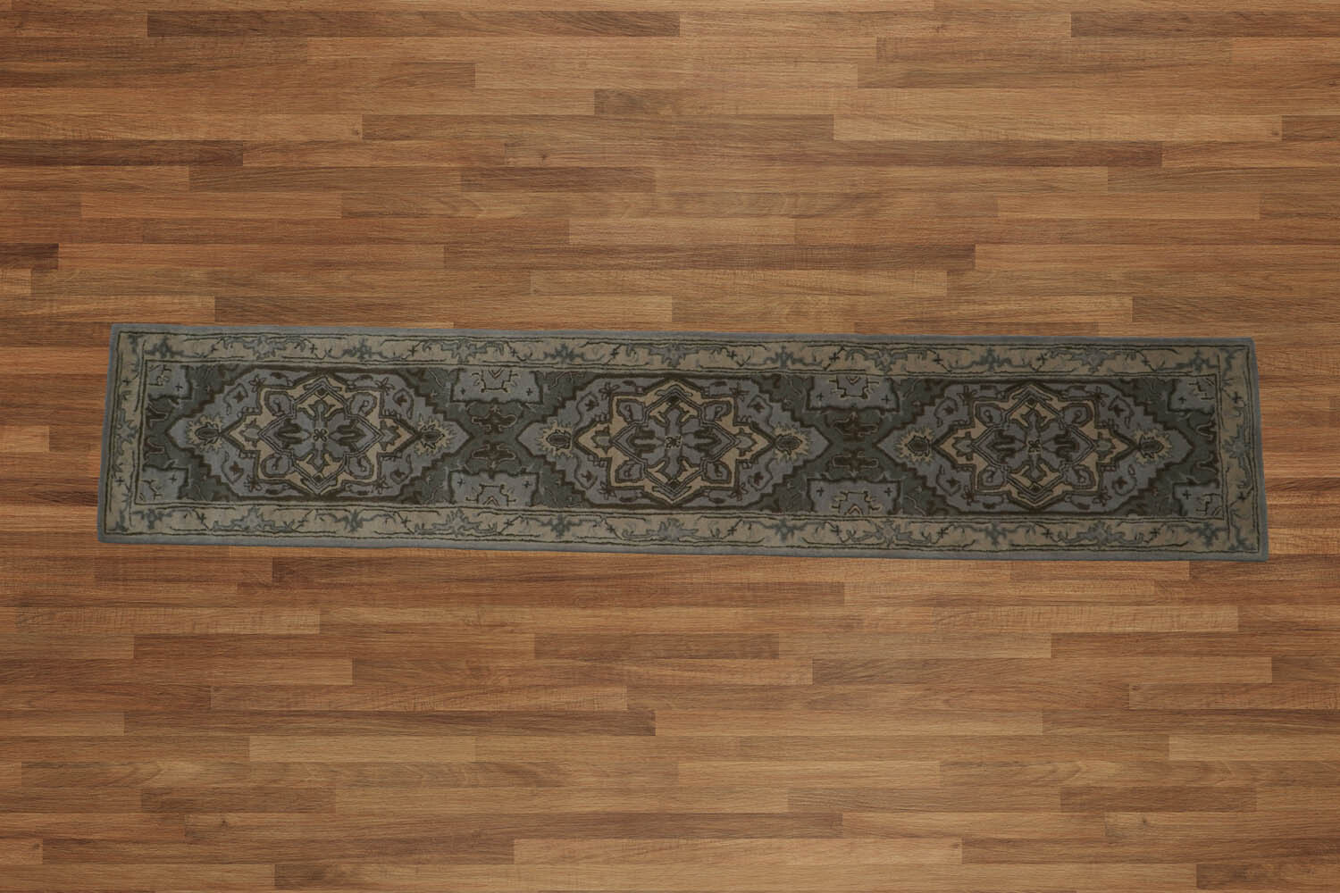 2’3”x12′ Gray Hand Tufted Traditional Abstract Wool Oriental Area Rug