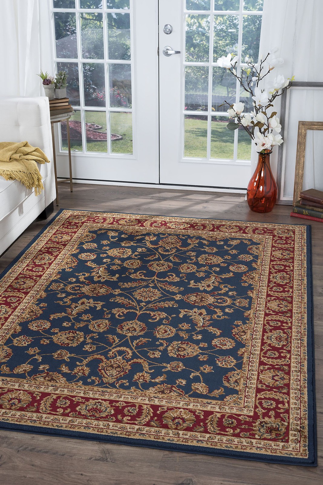 Blue Vines Leaves Bordered Scrolls Asian Area Rug 4797 – Aprx 7′ 10″ x 10′ 3″