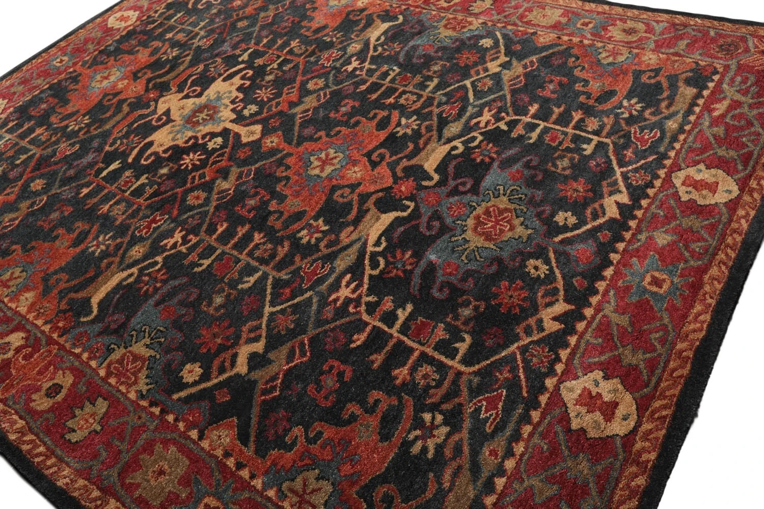 Arts & Crafts Multi Sizes Handmade 100% Wool Area Rug-Dark Blue, Wine, Orange