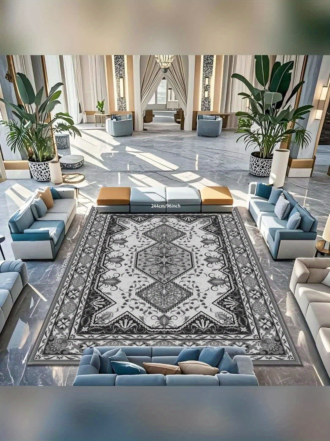 [Soft Washable Area Rug] Soft Faux Wool Washable Area Rug | Tribal Low Pile Boho
