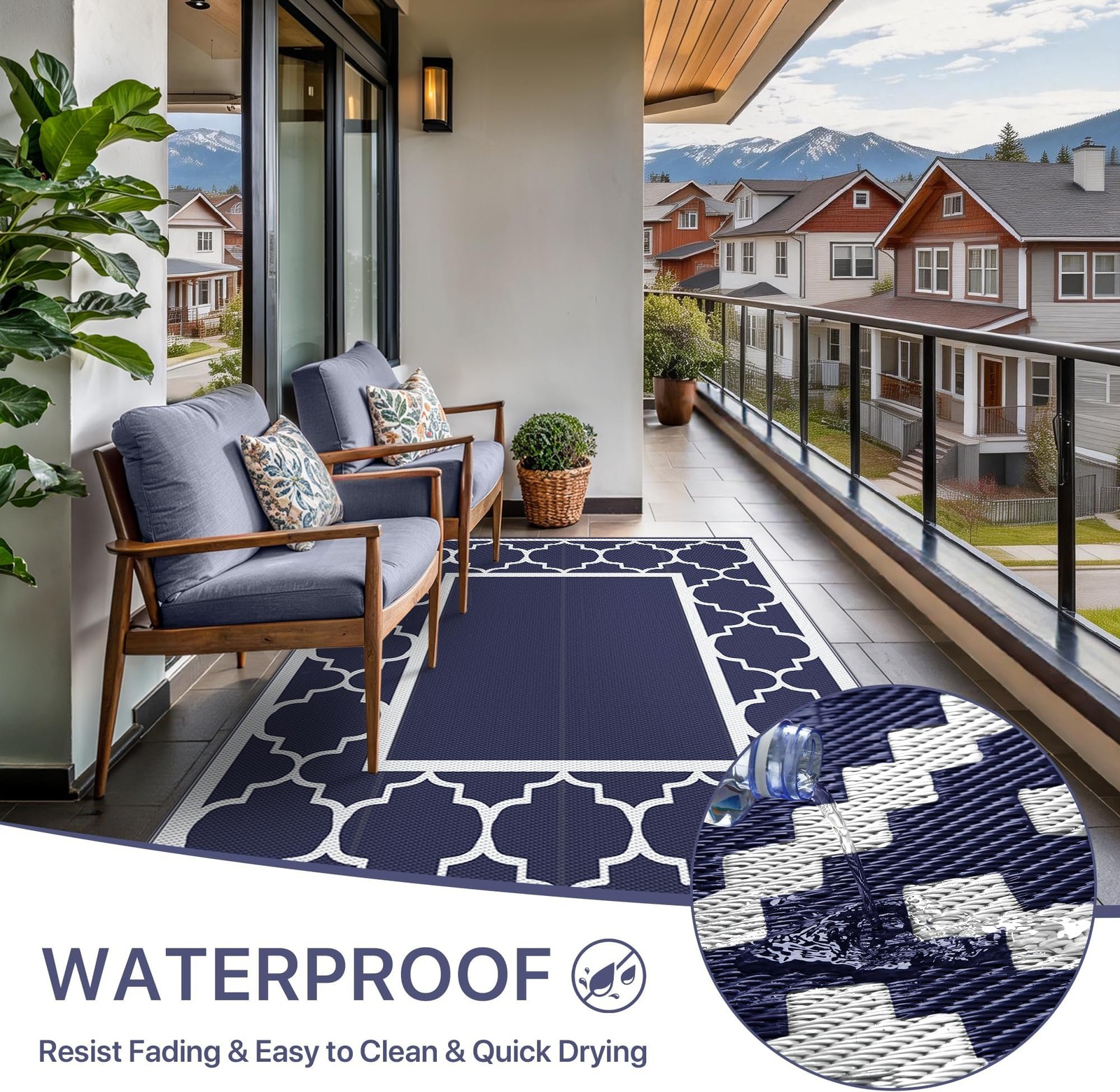 GENIMO 5′ x 8′ Outdoor Rug Waterproof for Patio Decor, Foldable Reversible Pl…