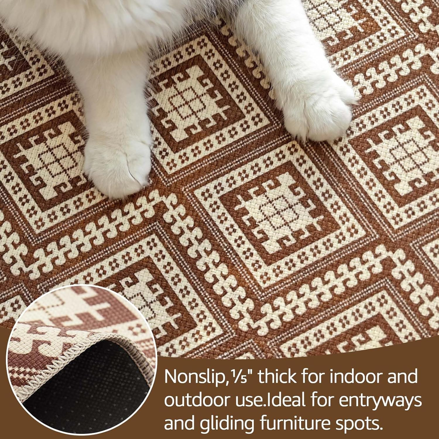 jinchan 2×3 Washable Faux Jute Entryway Rug, Vintage Tile-Inspired Geometric Are