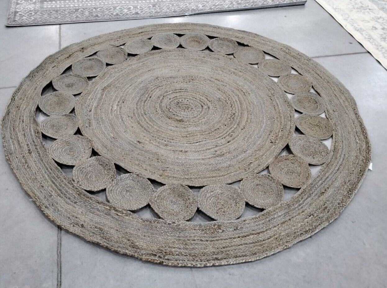 GREY 6′-6″ X 6′-6″ Round Pulled Threads Rug, Reduced Price 1172715905 NF364C-7R