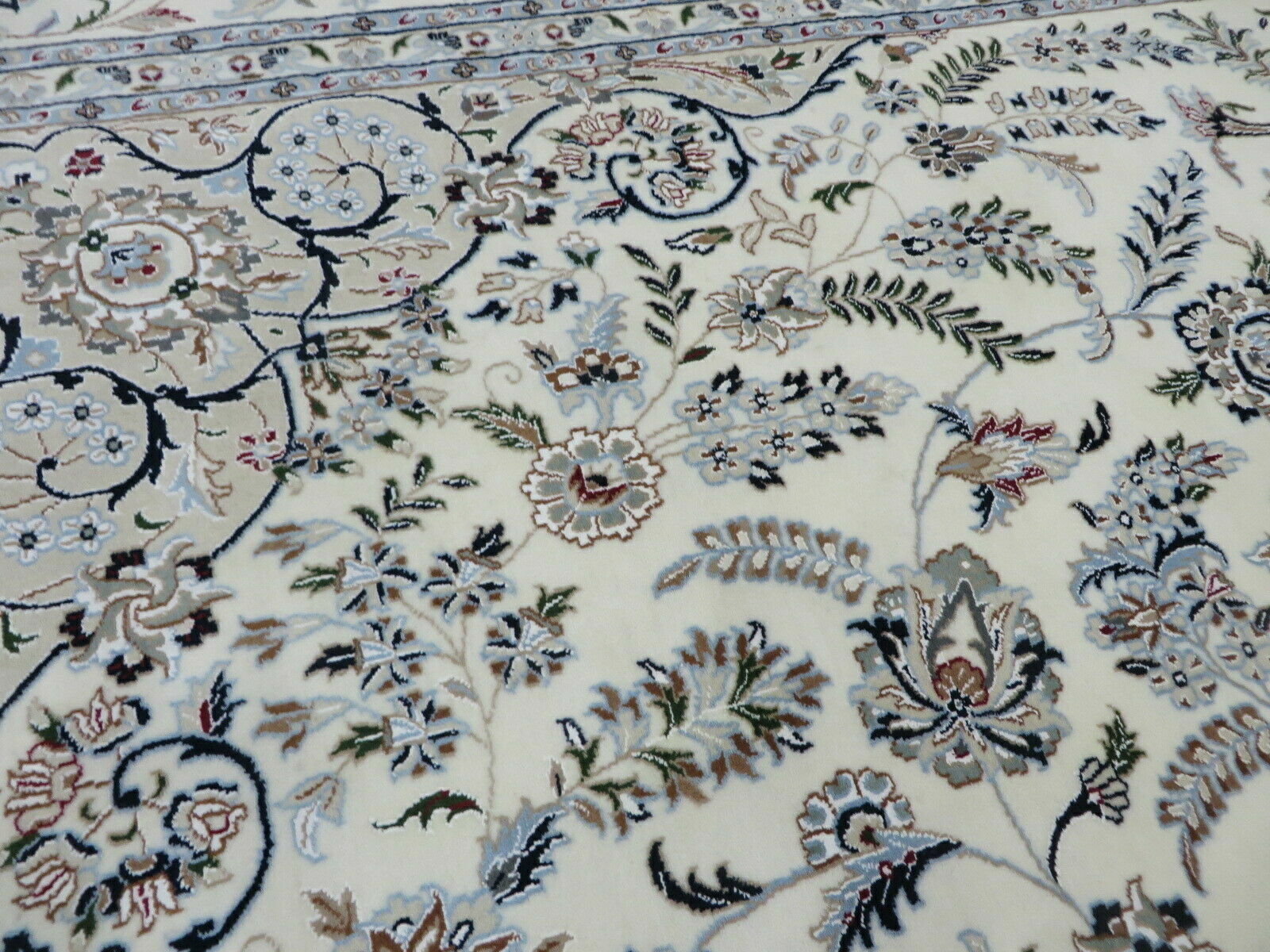 6’6 x 10 Hand Knotted Ivory Fine Nain With Silk Oriental Rug G6582