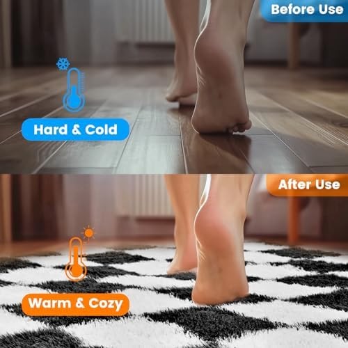 Ecoshag Soft Rugs for Living Room, 5×7 Ft Black and White Checkered Fluffy Shagg