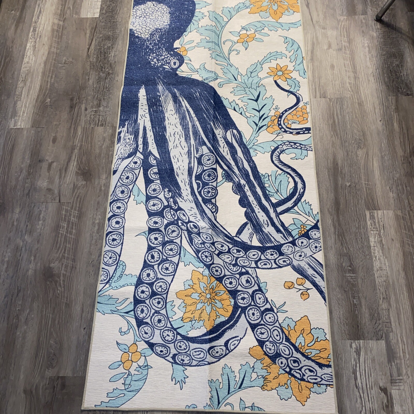 Aurora Washable Rug. New. 8 Feet by 2 1/2 Feet. Octopus Design