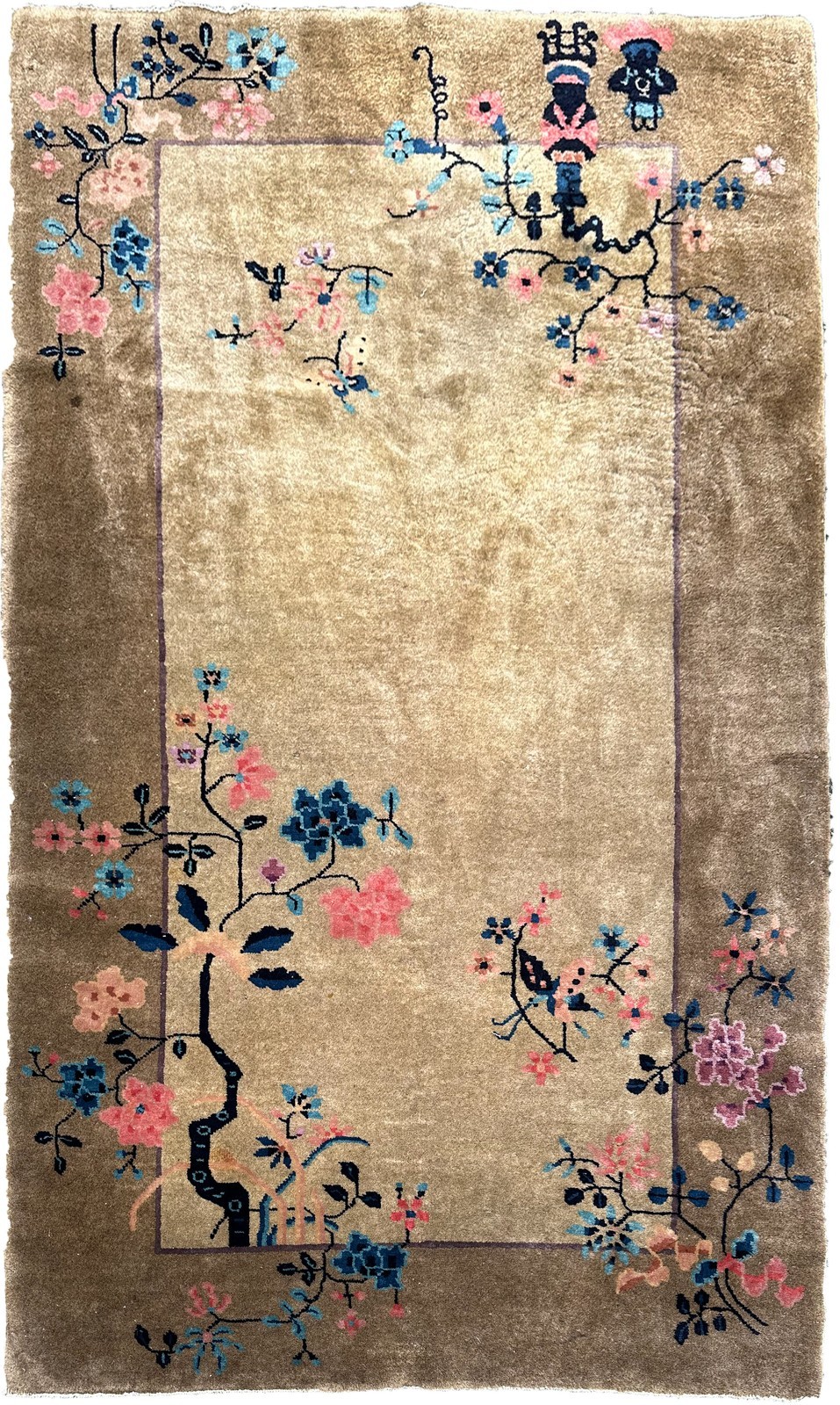 4X7 Antique Art Deco Rug Beige Walter Nichols Tree of Life 125cm x 204cm C.1920