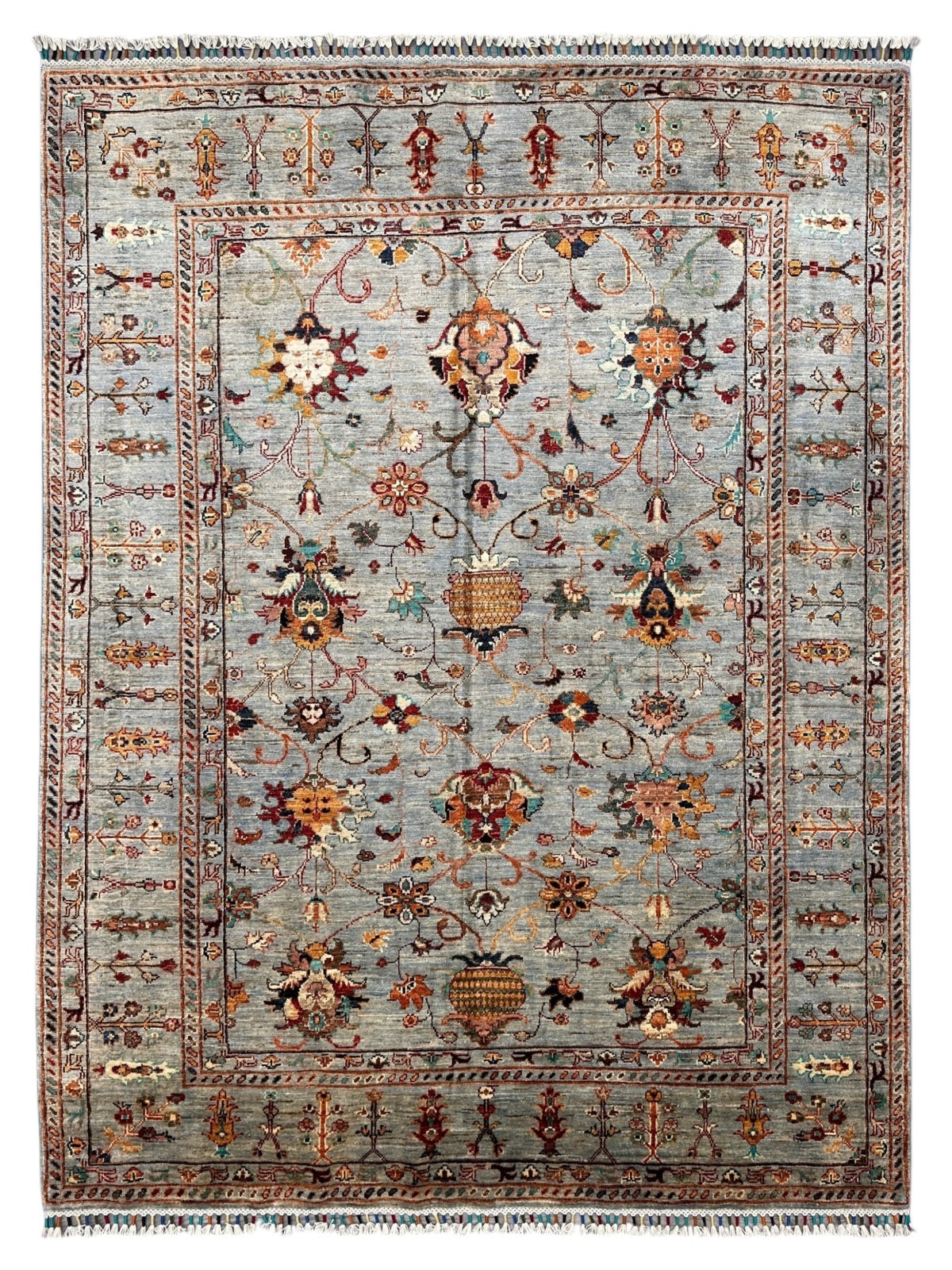 Hand-Knotted Afghani Chobi Sultani Wool Rug | Floral Design | 6′ x 7′6″