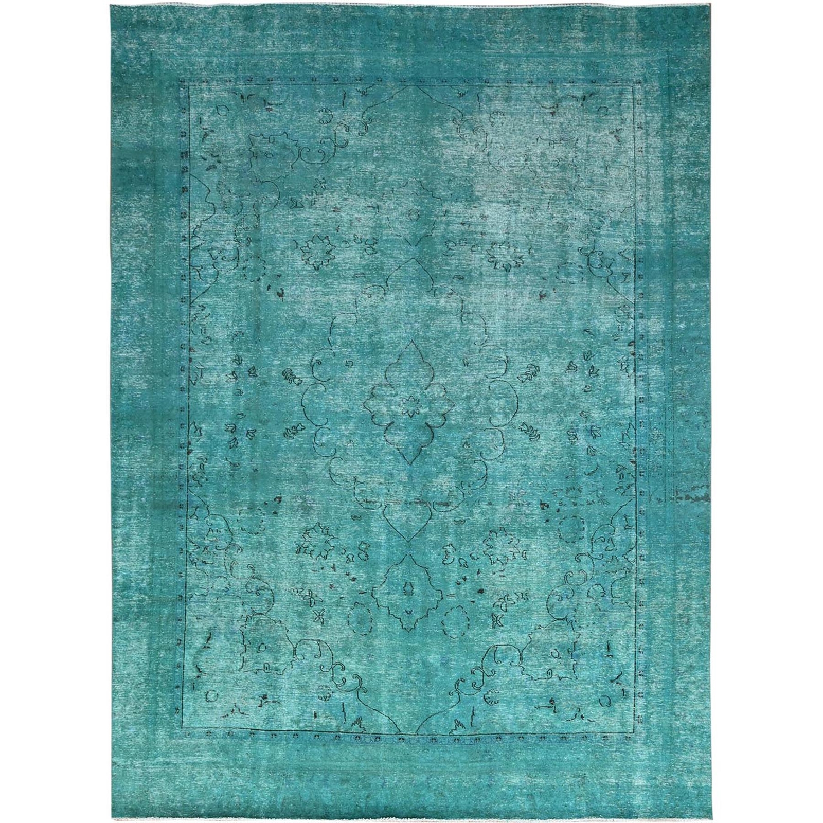 8’1″ x 11′ Deep Green Hand Knotted 100% Wool Vintage Tebraz Oriental Rug R86932