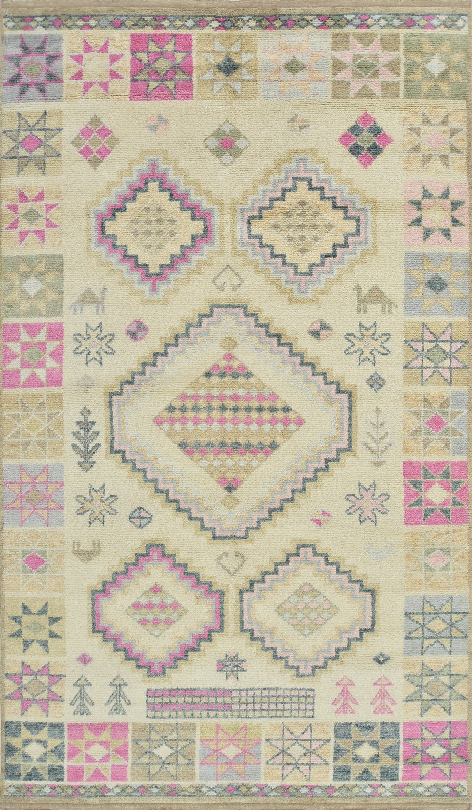 Moroccan Rug 6’4” x 10’11” Ivory Wool Tribal Geometric Hand-Knotted Carpet