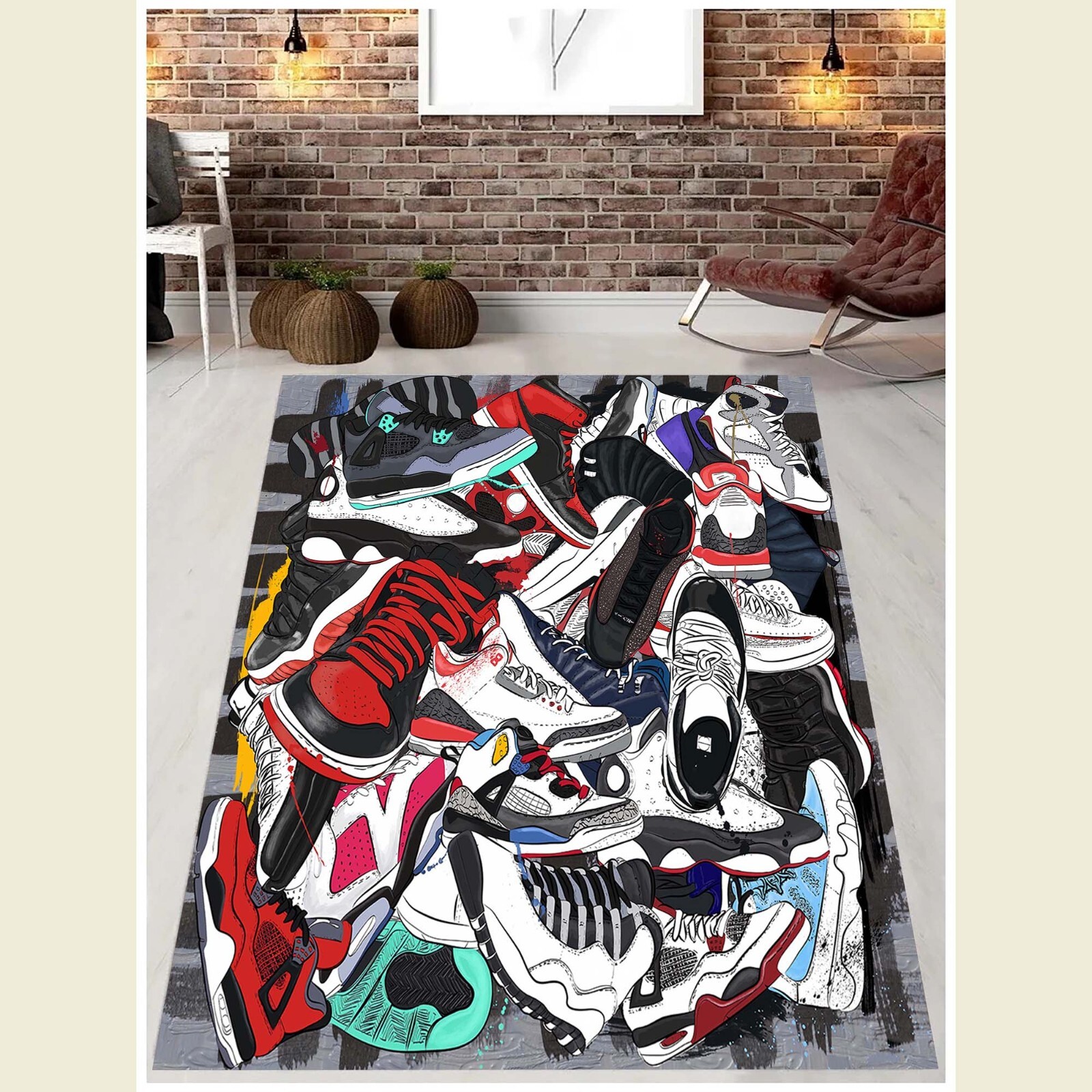 Sneakers Shoes Rug, Different Sneakers Shoes Mat,Multi Color Rug, Cool Shoes Rug