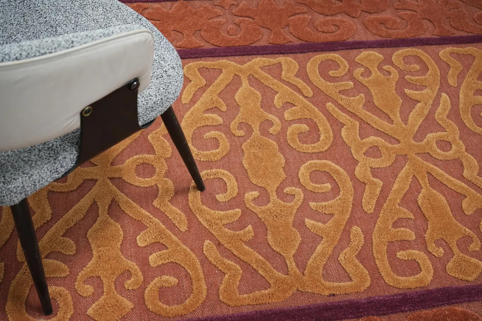 Hand Tufted Wool Area Rug, Terracotta Saffron Ornamental Carpet, Plum Border