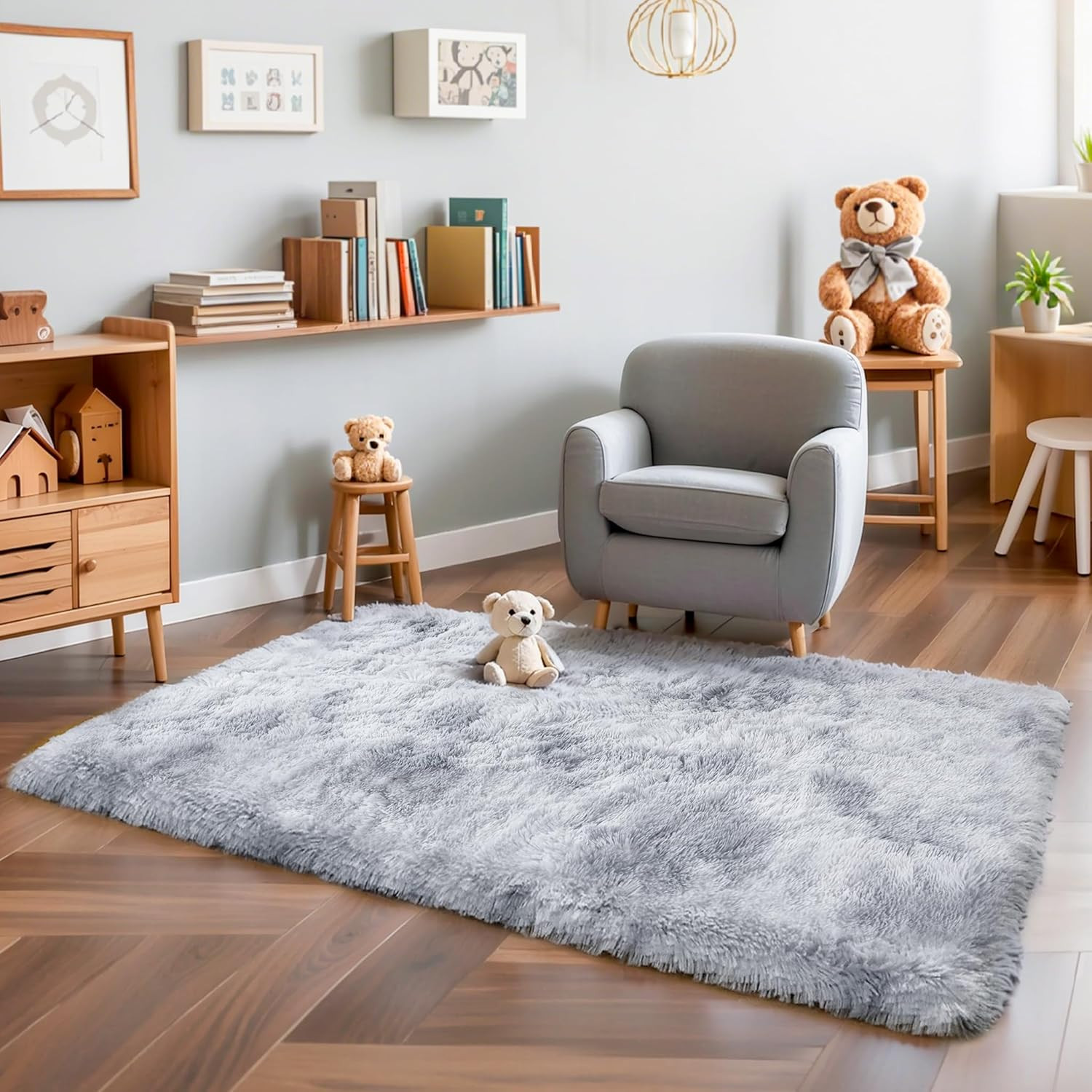 Thick Area Rug Light Grey Fluffy Shag 3X5 for Bedroom, Soft Plush Fuzzy Shaggy C
