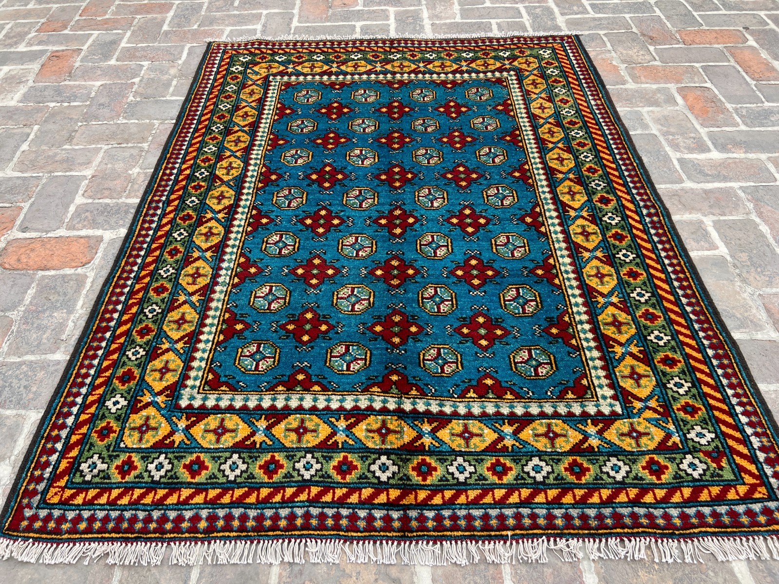 Handmade Afghan Wool Rug 4.10×6.4 Ft | Blue Oriental Area Rug | Cozy Home Decor