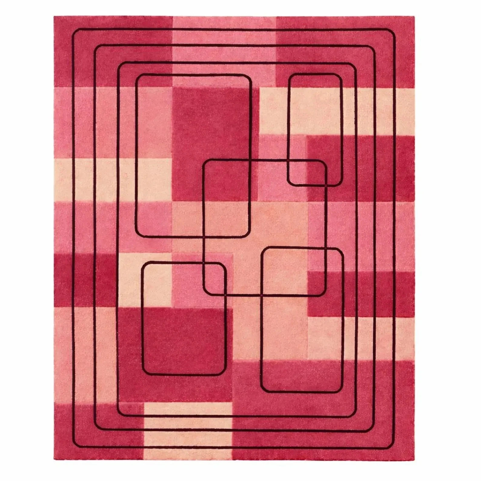 Modern Pink Coral Geometric Area Rug Black Lines Living Room Carpet Soft 8×10