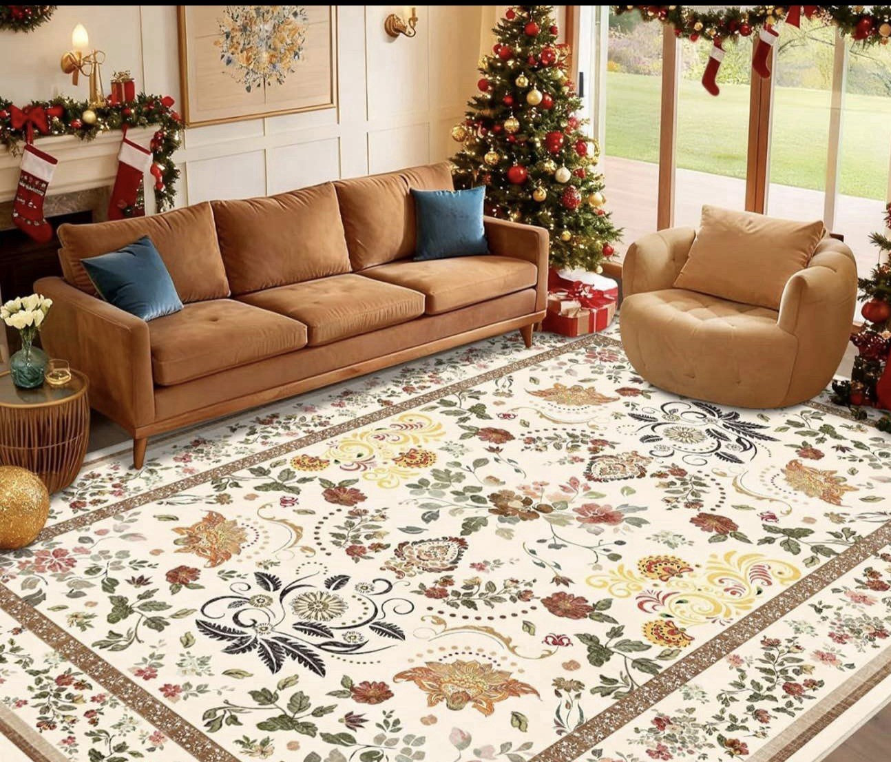 8x10Beige/Multicolor Abstract Floral Paisley Area Rug Washable Non-Slip