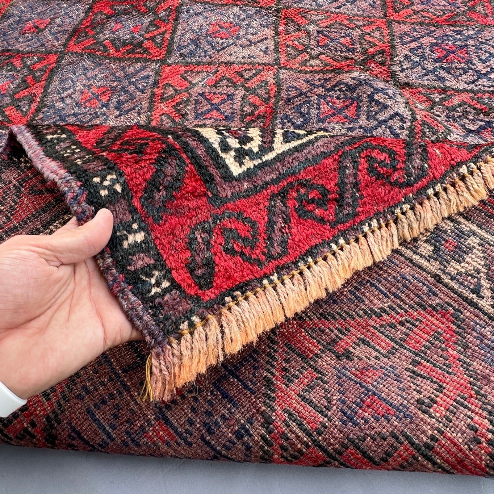 Nomadic Afghan Vintage Baluchi Rug – Rustic Tribal Wool Carpet, 5’4 x 8’7 ft