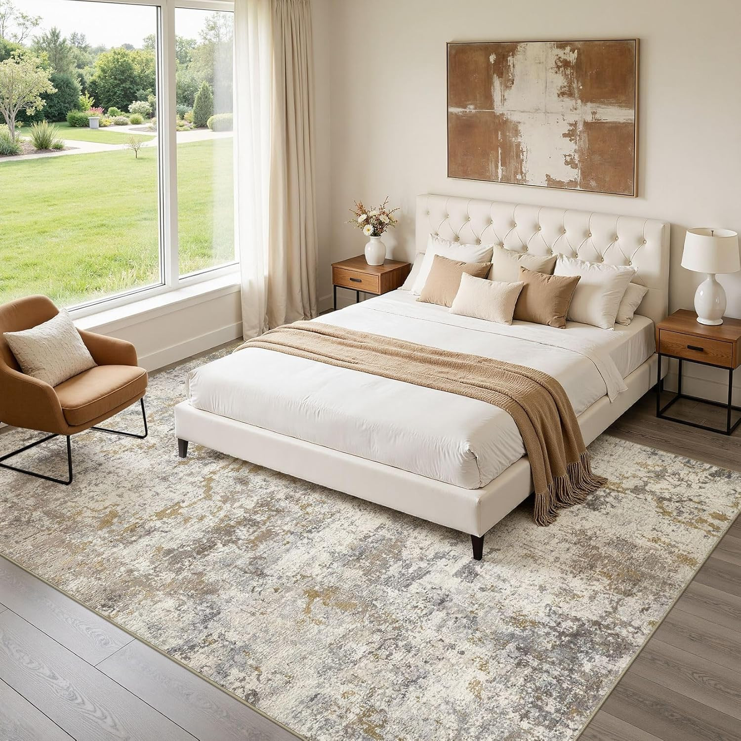 9X12 Washable Area Rug: Abstract Modern Non Slip Soft Low Pile Carpet, Easy Clea