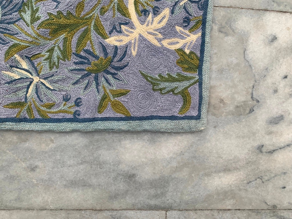 French Aubusson Needlepoint Rug 3×5 Ft Handmade Chain Stitch Area Rug, Vintage