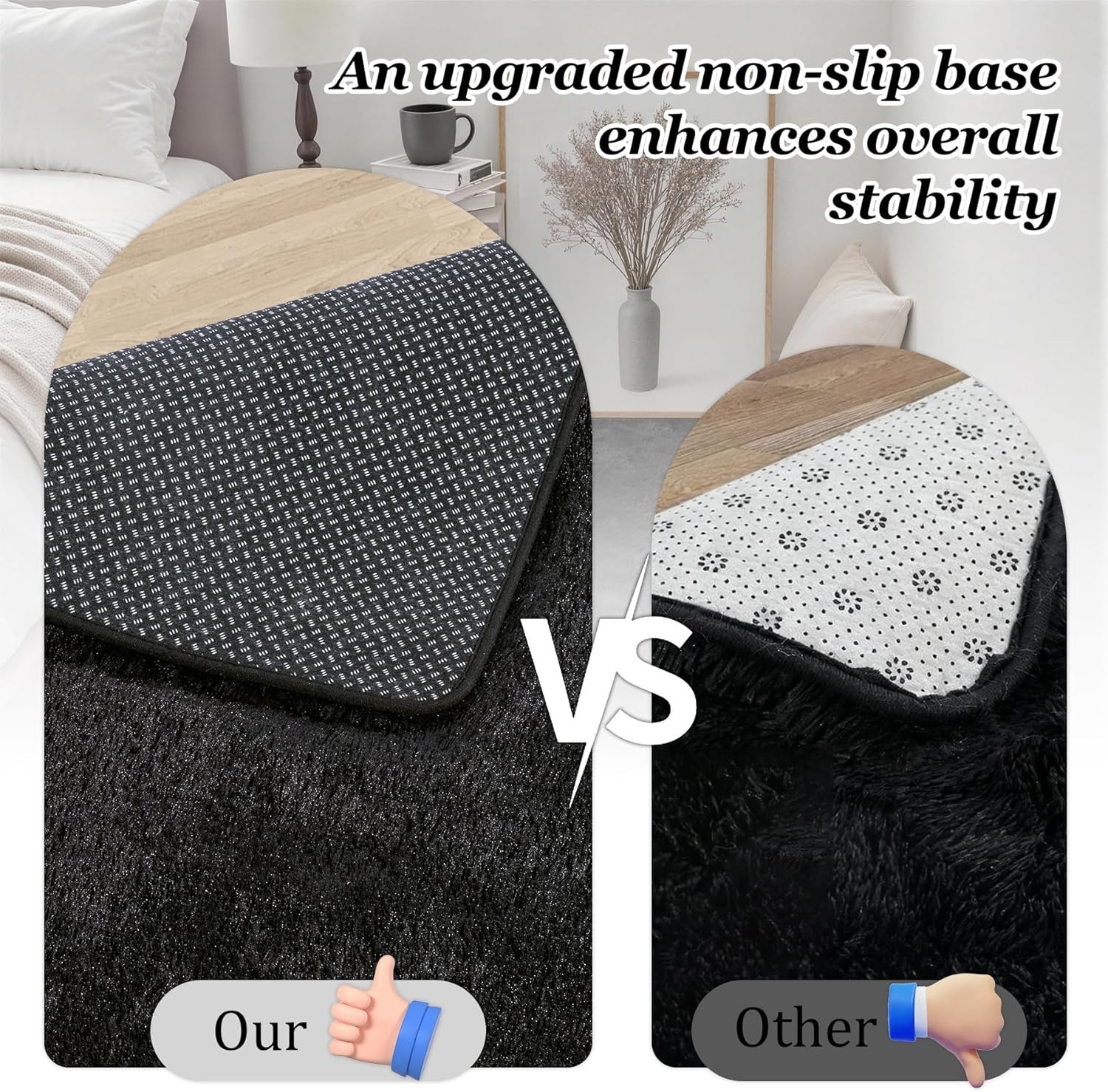 Luxury Ultra-Soft Shag Area Rug 9×12 Plush Black Memory Foam Living Room Carpet