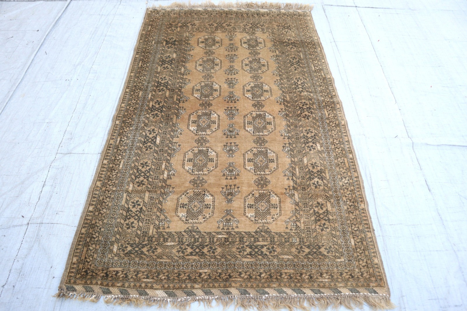 3’8×6’0 ft Afghan Beige Hand Knotted Wool Tribal Rug- Bedroom rug- Oriental Rug