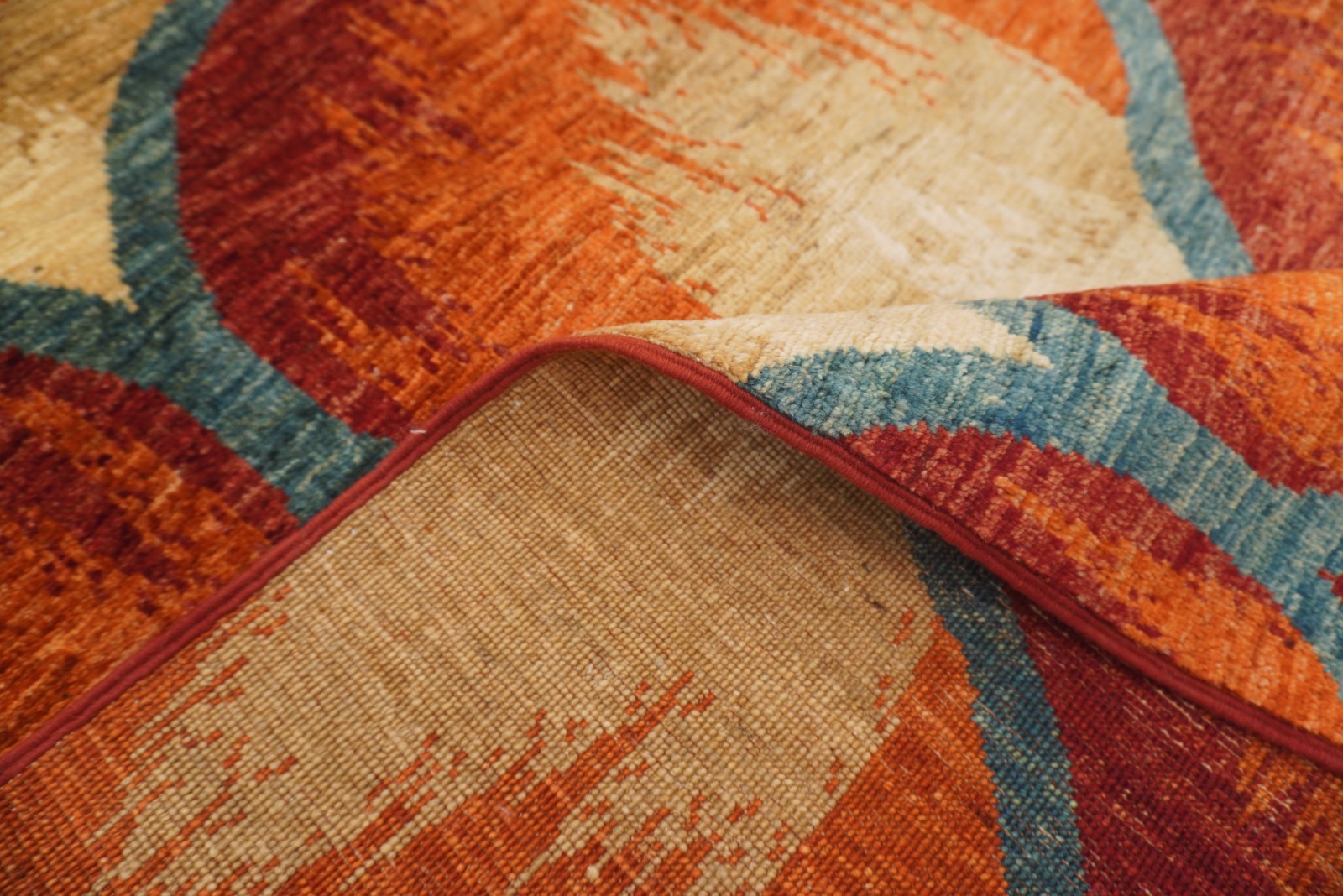 9×12 Rust Orange Ikat Afghan Hand Knotted Wool Area Rug