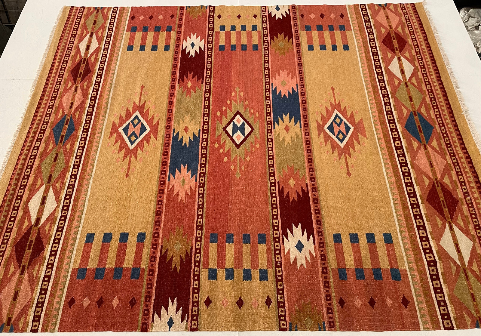 Wool Kilim Southwestern Hand woven Flat Weave Reversible rug 1210. *NEW*