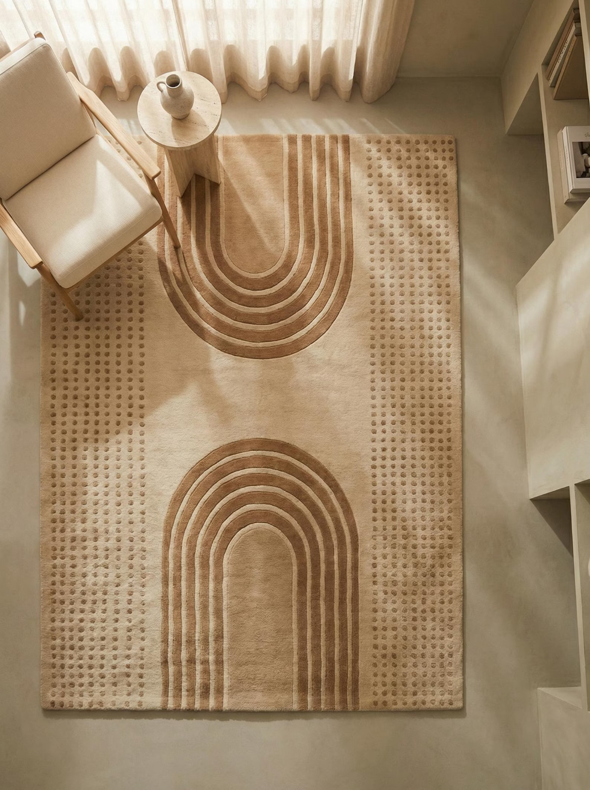 Hand Tufted Neutral Wool Rug, Modern Arch Pattern Beige Area Rug, Scandinavian