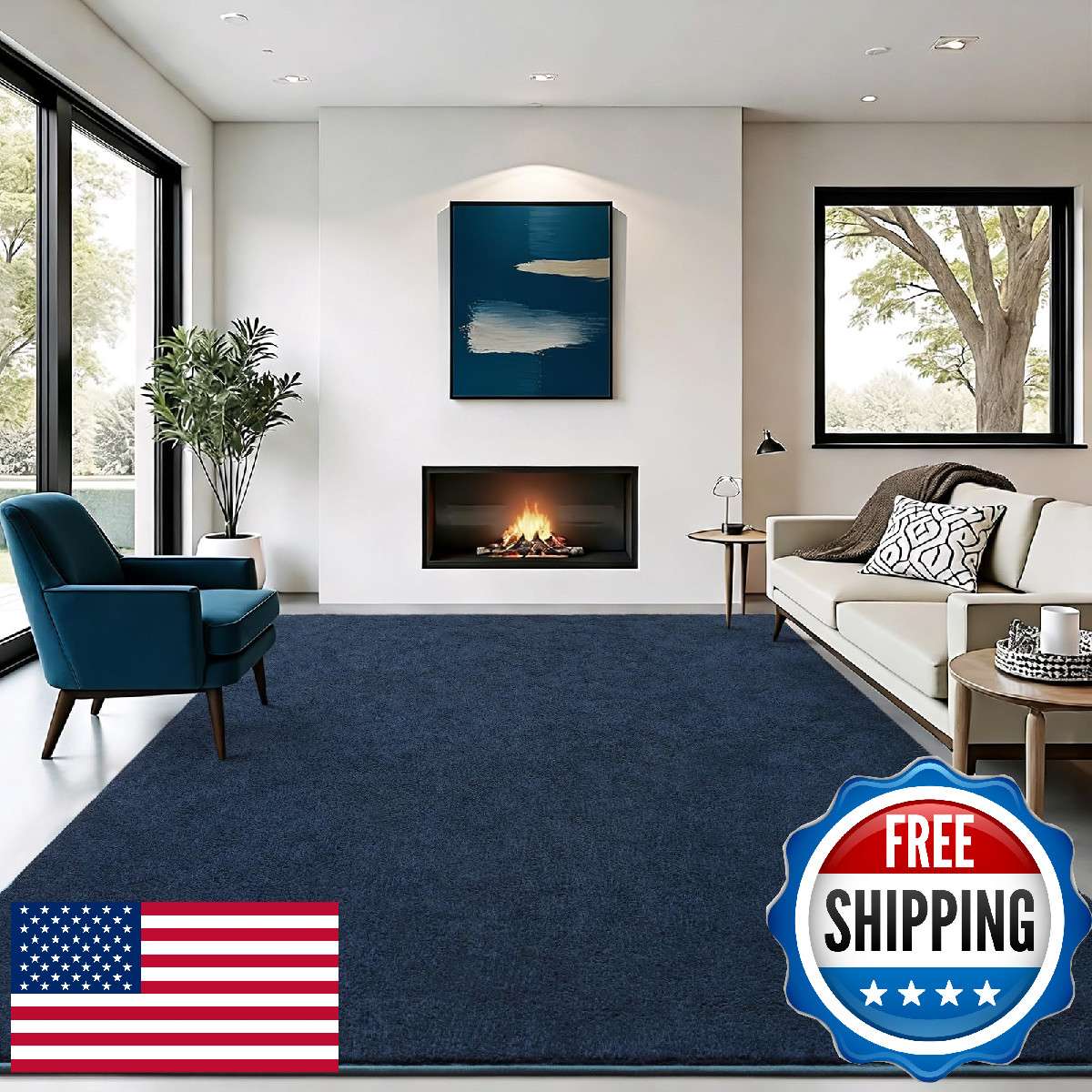 B BENRON Soft 5×7 Navy Blue Minimalist Area Rug for Living Room Bedroom
