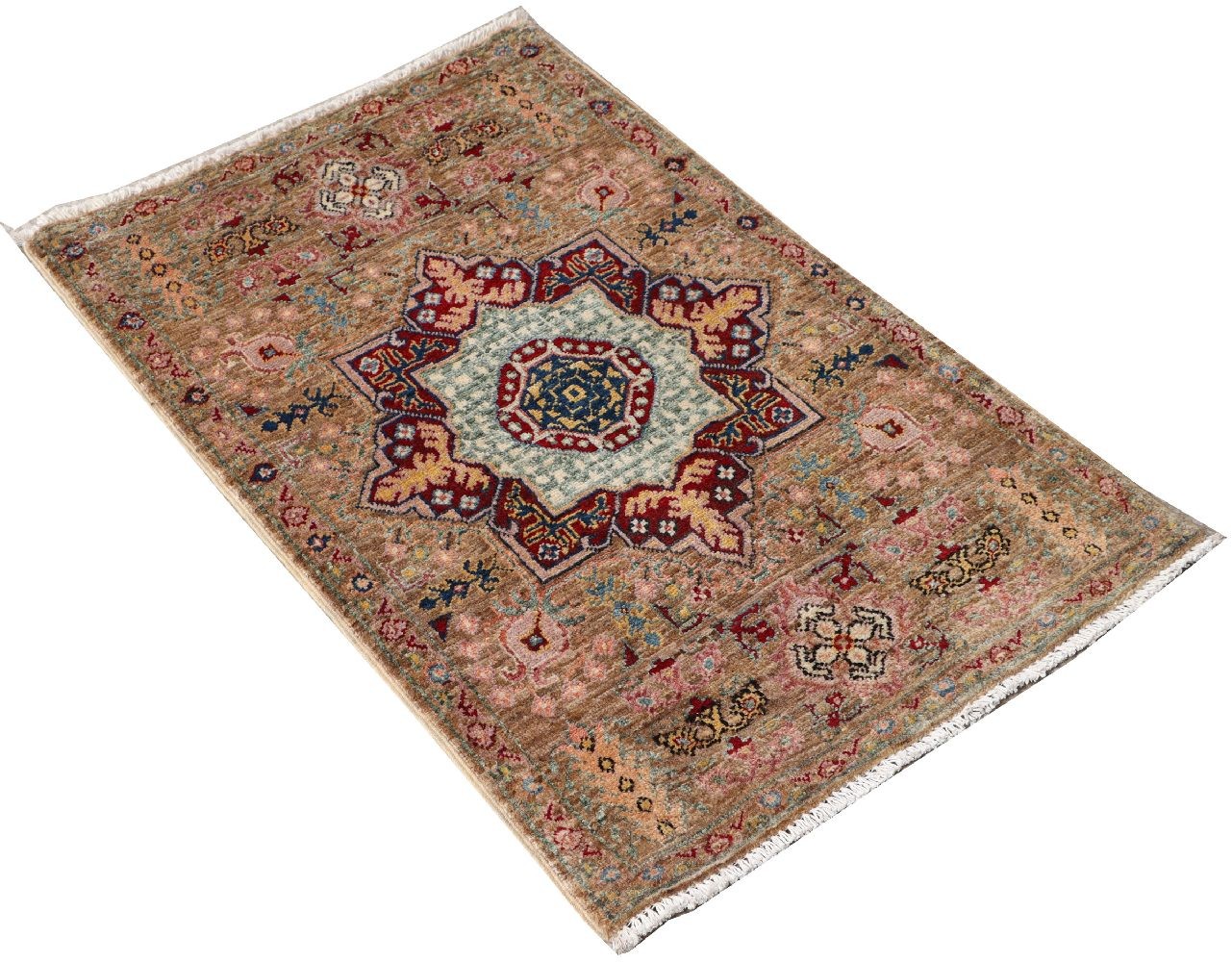 Afghan Ziegler Mamluk Carpet 60×90 Hand-knotted Brown Medallion Orient