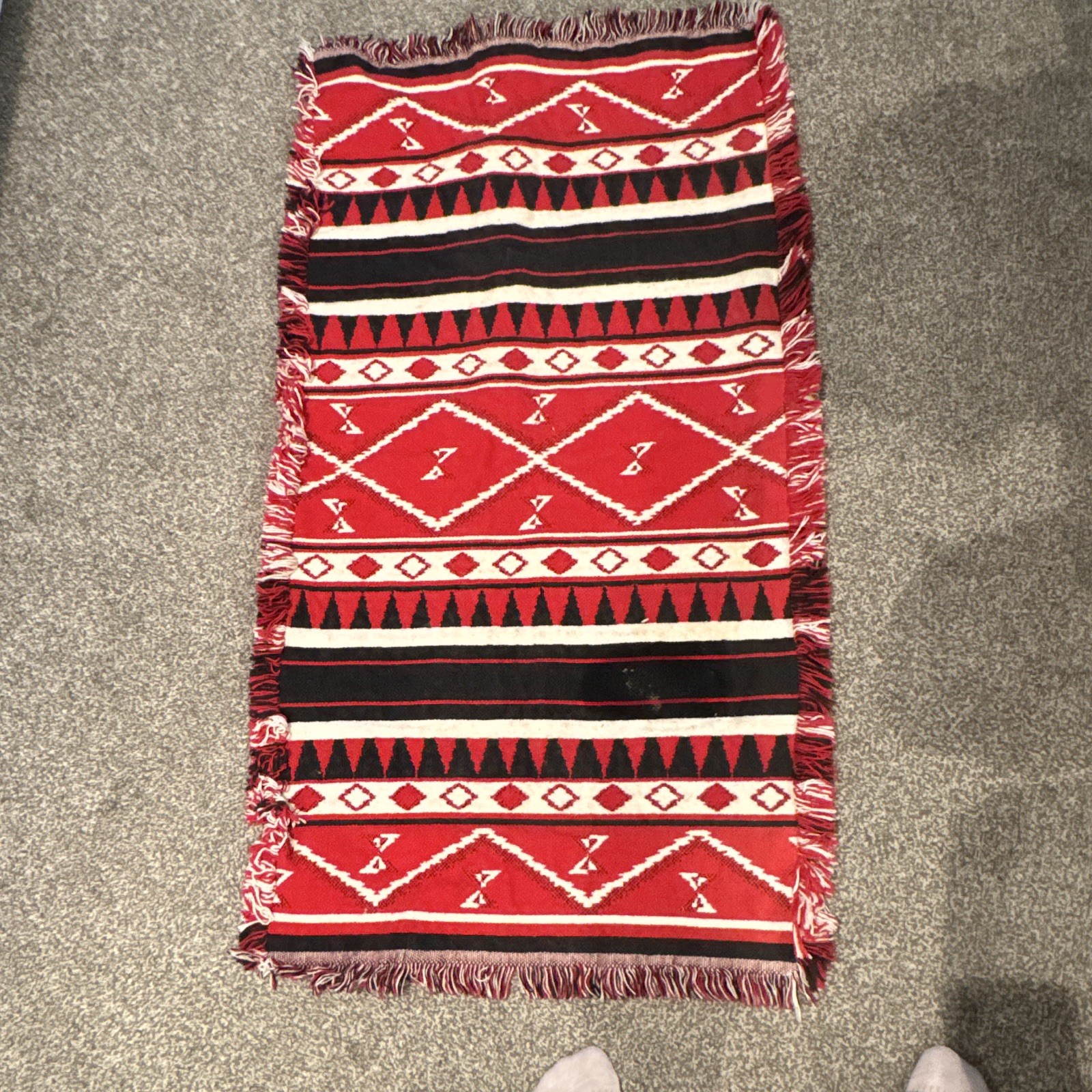 Mexican handmade rug Area Rug 2×3 ft Red Black White Woven