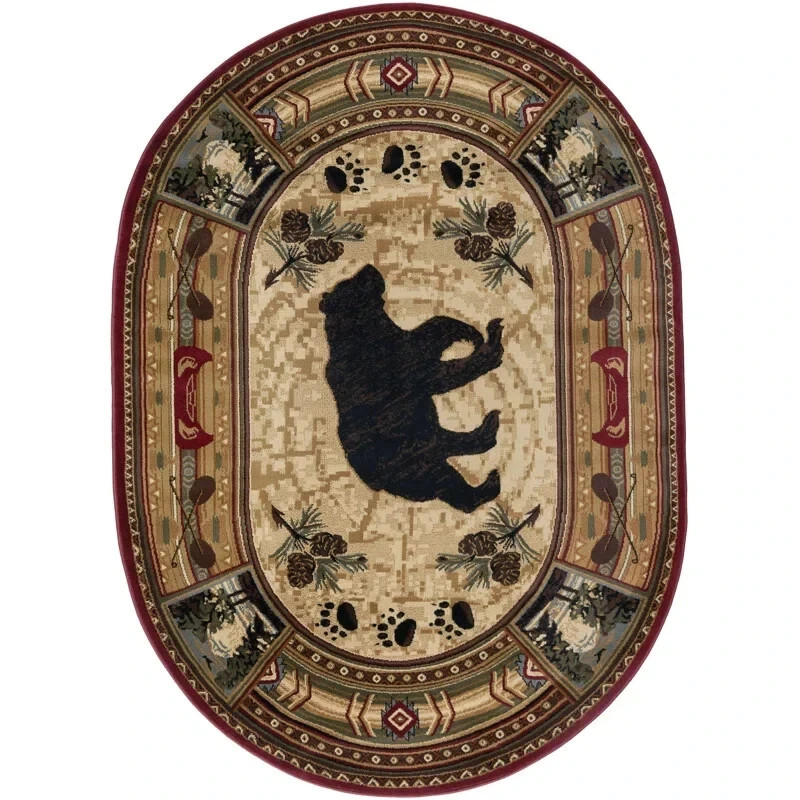 Oval Southwestern Area Rug 5×7 Lodge Cabin Rustic Black Bear Country Farmhouse