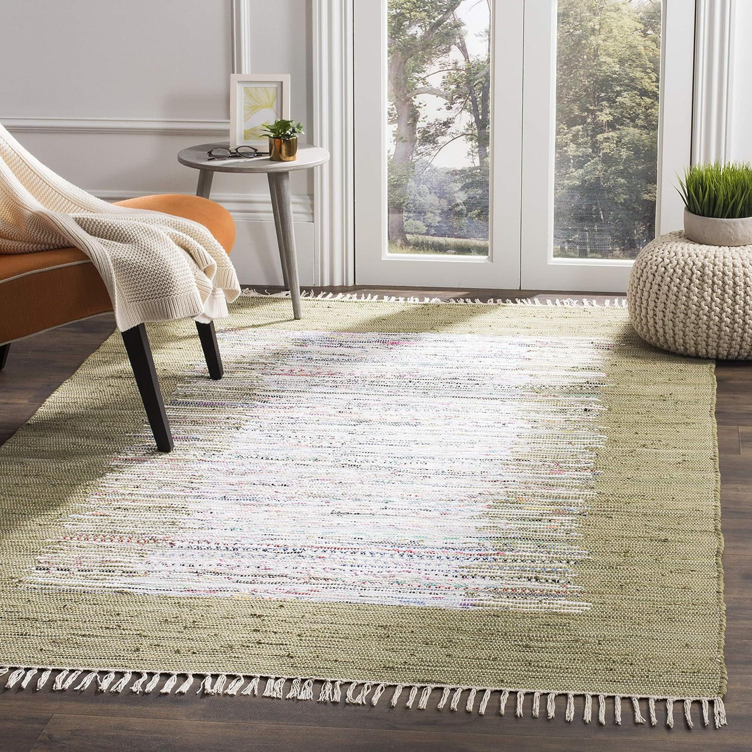 Montauk Handmade Stripe Fringe Area Rug 6′ x 9′ – Ivory & Olive