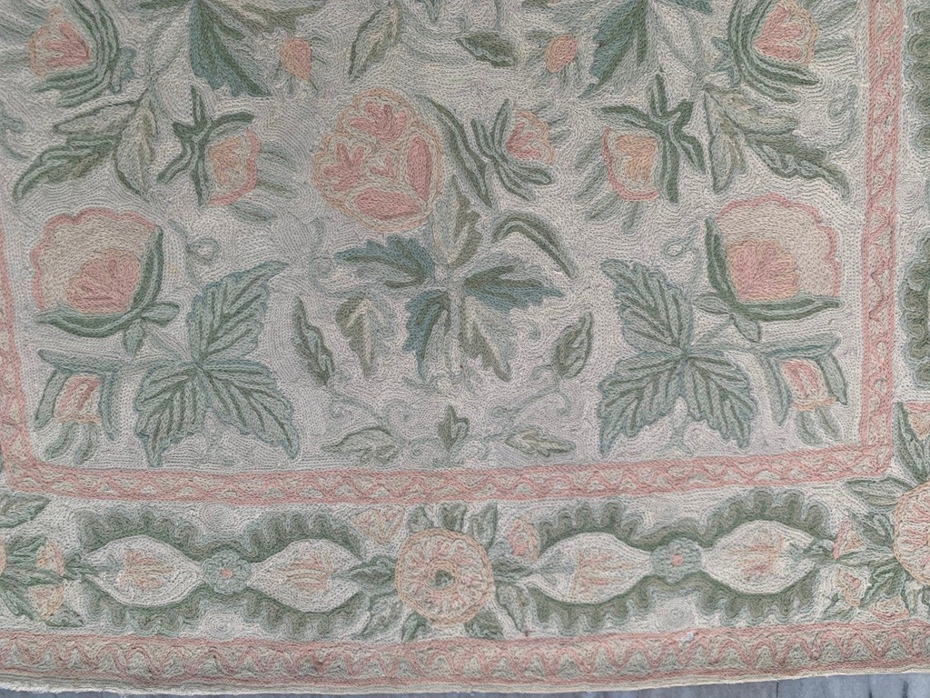 Vintage French Aubusson Needlepoint Rug 3×5 Ft Hand Stitched Chain Stitch