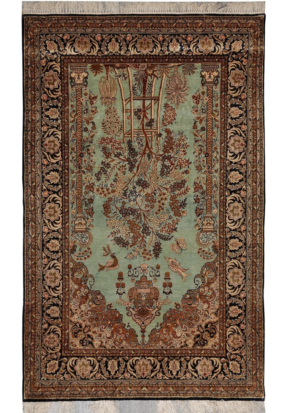 3.7 x 5.9 Green Silk Rug Perrsian Quum Carpet #LA-53273