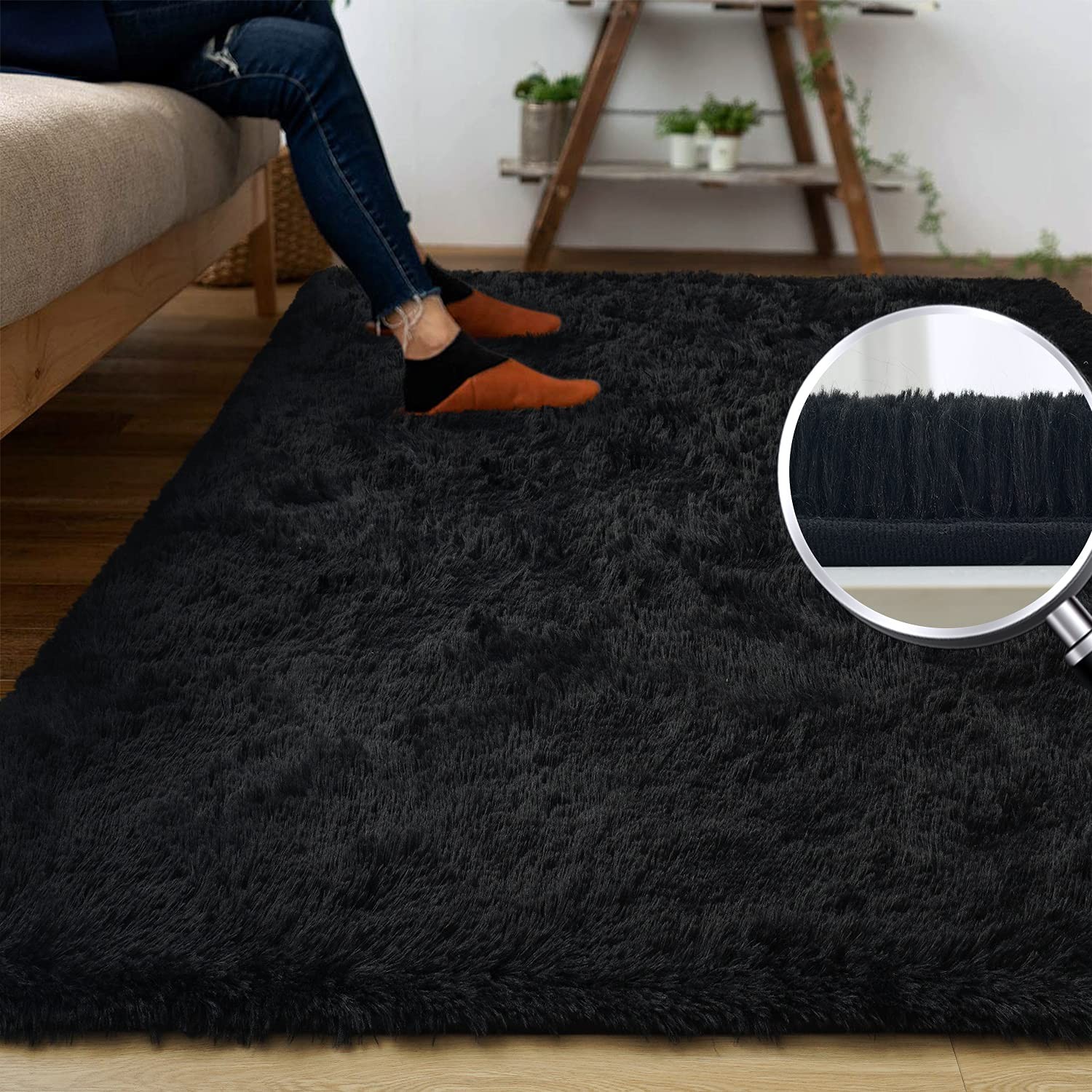 DweIke Super Soft Shaggy Rugs Fluffy Carpets, Black Area Rug for Living Room …