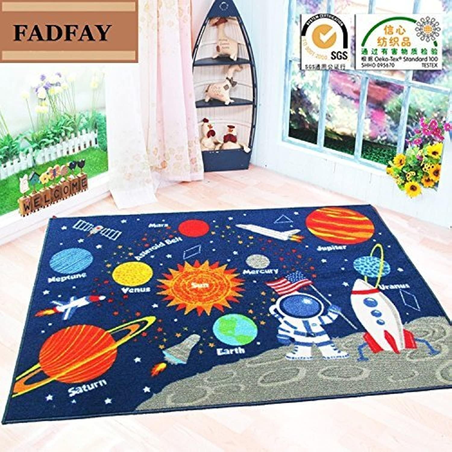Outer Space Kids Rug 39 x 52 Inch Cute Room Carpet Planet Playroom Decor