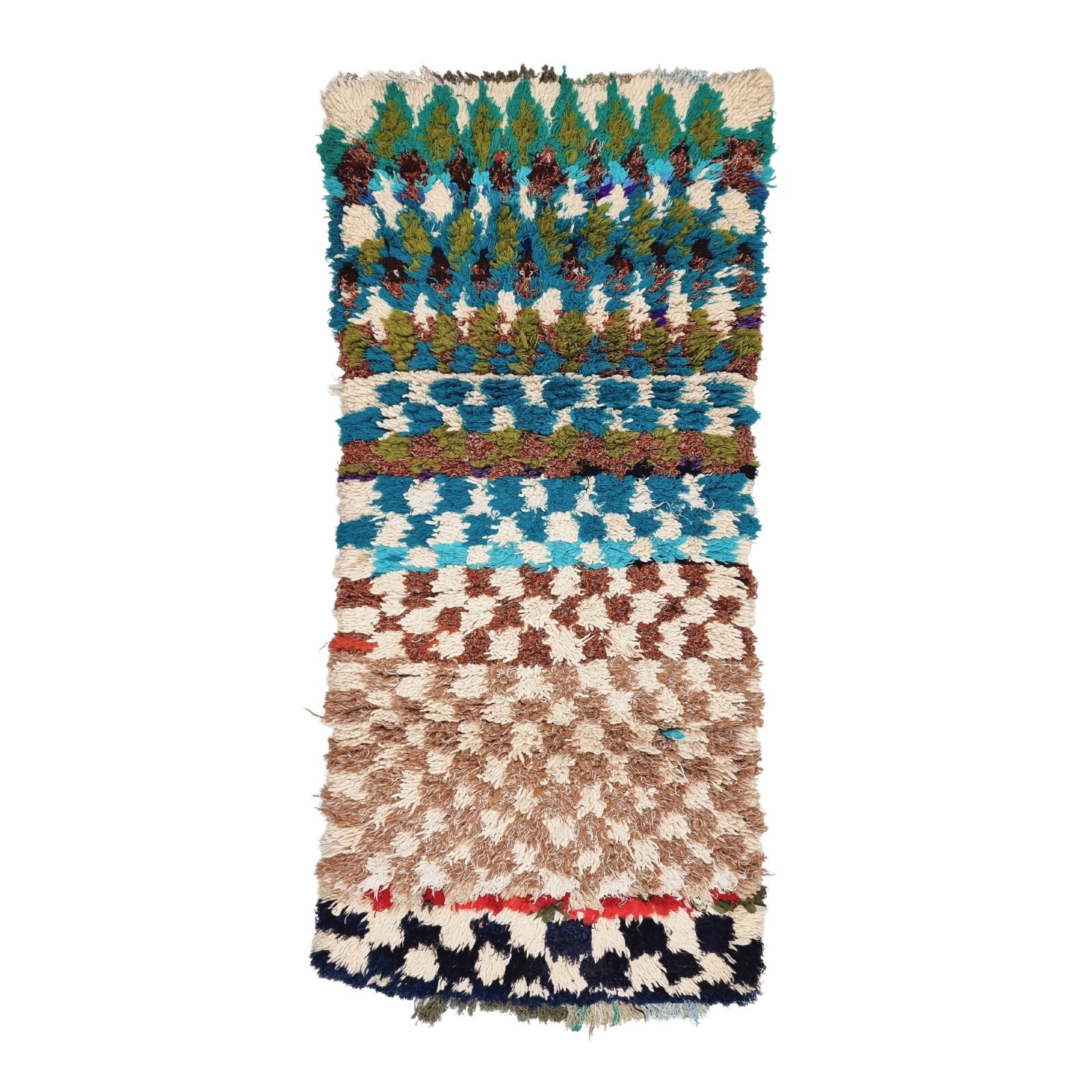 Moroccan Handmade Vintage Rug 2’7×5’9Berber Checkered Cream Cotton & Wool Carpet