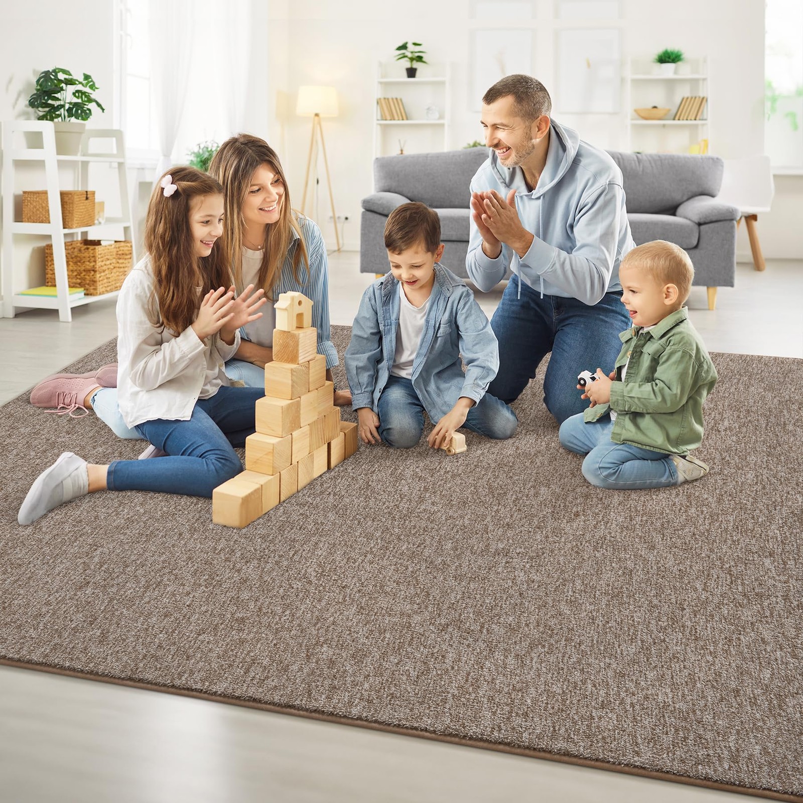 3×5 ft Modern Memory Foam Area Rug LowPile Brown White For Playroom