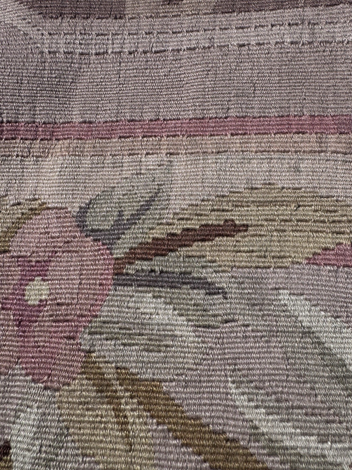 Aubusson Wool Area Rug Vintage French Style 11.5 X9 Floral toffee rose sage pink