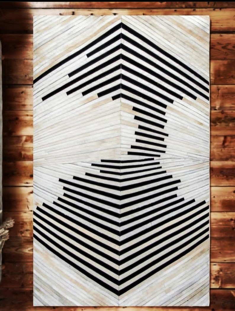 Black & White Bordered Area Rug – Modern Living Room Carpet striped Area Rug