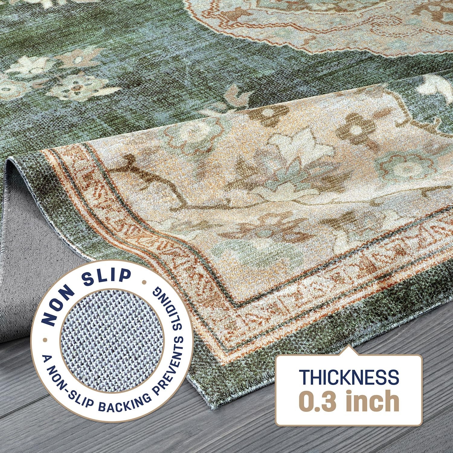 New Beverly Rug Non Slip Rugs 5×7 Boho Medallion Floral Skid Rubber Backing Easy