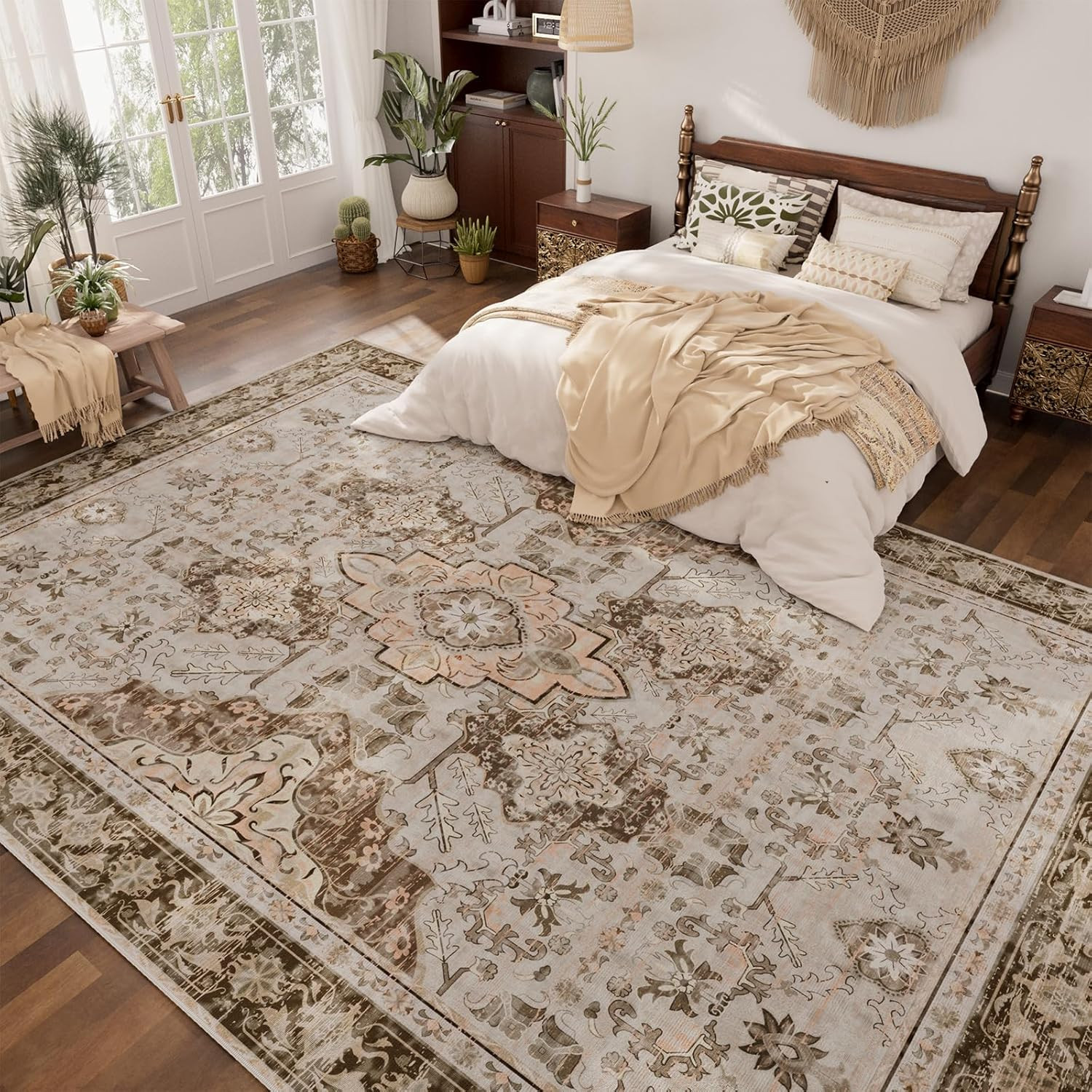 8X10 Area Rugs for Living Room, Large Non-Slip Washable Rug, Boho Vintage Retro