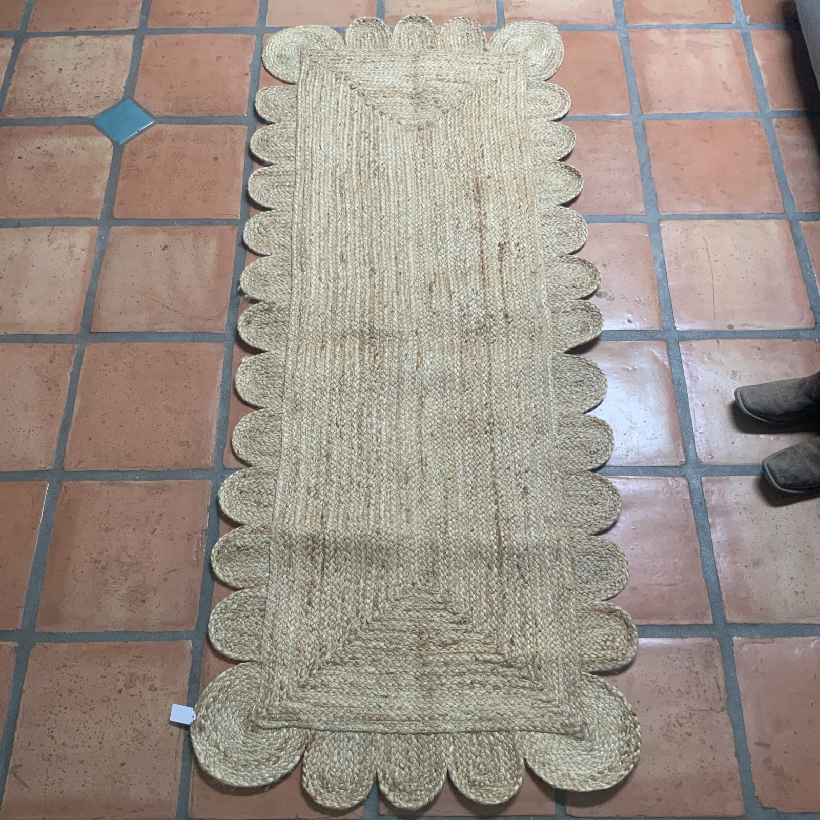 Handmade Braided Natural Pure Jute Scalloped Runner Area Rug Size 6 X 2.5 Feet