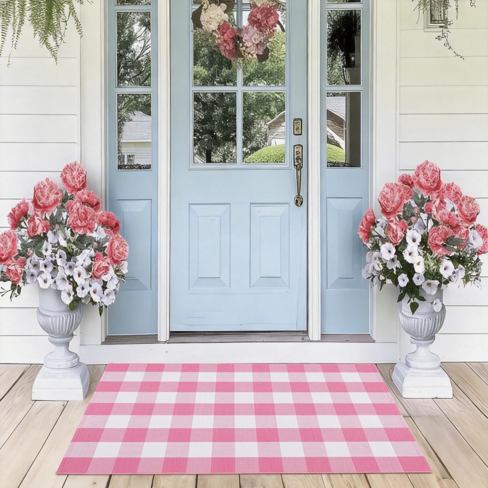 Buffalo Plaid Area Rug, Checkered Rug 27.5×43 Inches, Pink and White Rug, Was…