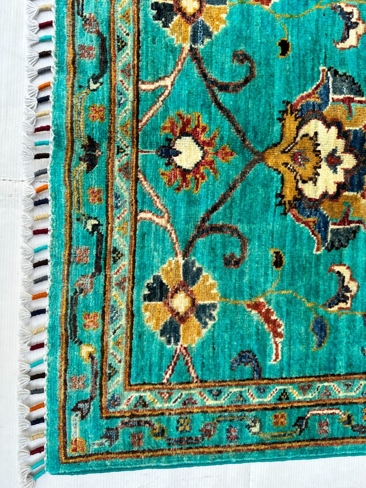 2.7×4.1 Afghan Sultani Rug Teal Green Handmade Wool Floral Accent Carpet New