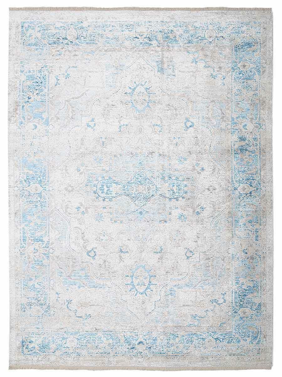 Machine Woven Cross Weave Polyester Area Rug Oriental Gray Blue BBH Homes M00072
