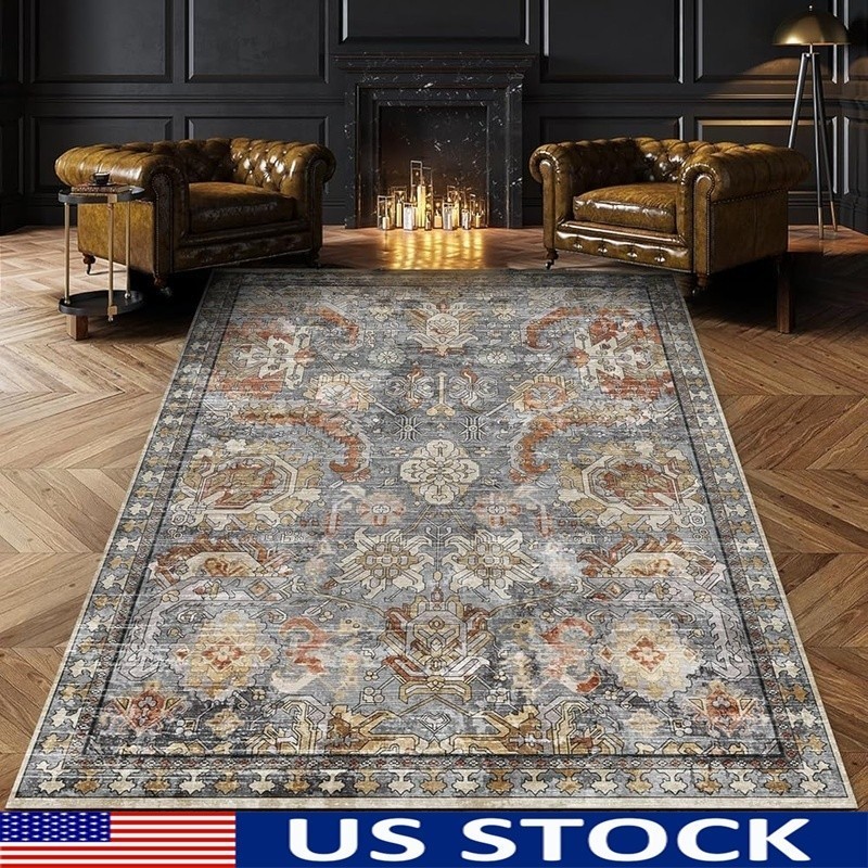 All-in-One Washable Non-Slip Area Rug Soft Durable Vintage Design Home 6′ x 9′