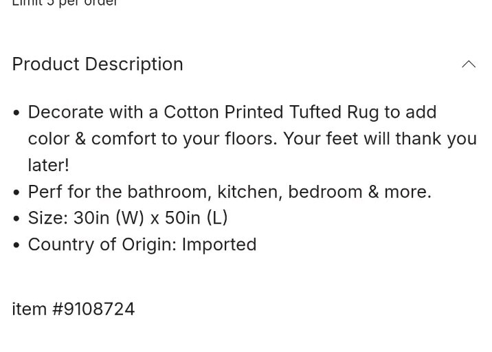 Cotton Printed Tufted Rug 53 1/2 By 28 1/2 Cotton Rug